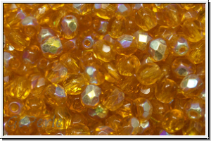B�hm. Glasschliffperle, feuerpol., 4mm, topaz, med., trans., AB, 50 Stk.