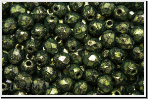 B�hm. Glasschliffperle, feuerpol., 4mm, green, met., antique, 50 Stk.