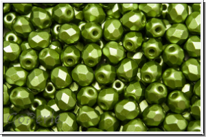 B�hm. Glasschliffperle, feuerpol., 4mm, white, alabaster, olivine pastel, 50 Stk.