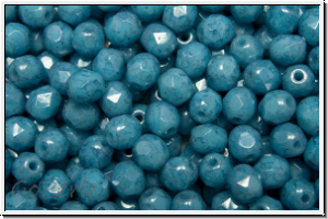B�hm. Glasschliffperle, feuerpol., 4mm, aqua, op., blue marbled, 50 Stk.