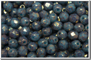 B�hm. Glasschliffperle, feuerpol., 4mm, aqua, op., lila marbled, 50 Stk.