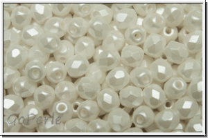 B�hm. Glasschliffperle, feuerpol., 4mm, white, alabaster, white pastel, 50 Stk.