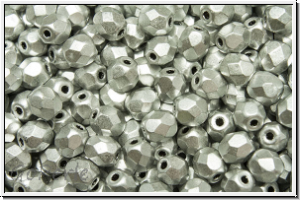 B�hm. Glasschliffperle, feuerpol., 4mm, silver, met., satin, 50 Stk.