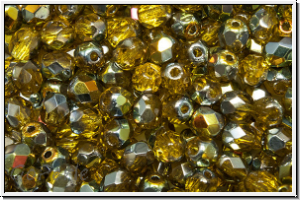 B�hm. Glasschliffperle, feuerpol., 4mm, gold, lt., trans., half marea, 50 Stk.