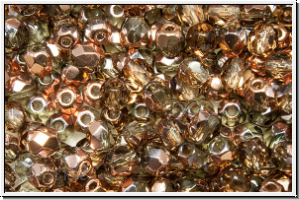 B�hm. Glasschliffperle, feuerpol., 4mm, black diamond, trans., half capri gold, 50 Stk.