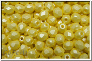 B�hm. Glasschliffperle, feuerpol., 4mm, white, alabaster, yellow pastel, soft, 50 Stk.