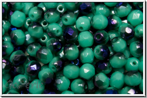 B�hm. Glasschliffperle, feuerpol., 4mm, turquoise, op., half blue flair, 50 Stk.