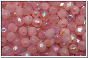 B�hm. Glasschliffperle, feuerpol., 4mm, rose, alabaster, AB, 50 Stk.