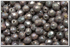 B�hm. Glasschliffperle, feuerpol., 4mm, grey, dk., op., nebula, 50 Stk.