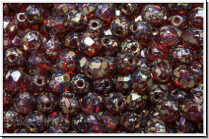 B�hm. Glasschliffperle, feuerpol., 4mm, hyacinth, dk., trans., silver picasso, 50 Stk.