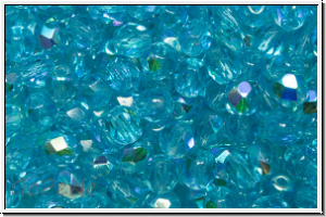 B�hm. Glasschliffperle, feuerpol., 4mm, aqua, med., trans., AB, 50 Stk.
