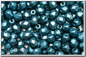 B�hm. Glasschliffperle, feuerpol., 4mm, white, alabaster, petrol pastel, 50 Stk.