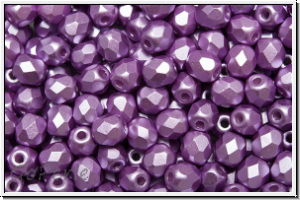 B�hm. Glasschliffperle, feuerpol., 4mm, whtie, alabaster, lila pastel, 50 Stk.