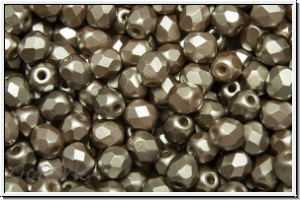 B�hm. Glasschliffperle, feuerpol., 4mm, white, alabaster, light brown pastel, 50 Stk.