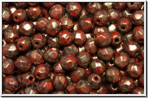 B�hm. Glasschliffperle, feuerpol., 4mm, red, op., violet senegal, 50 Stk.