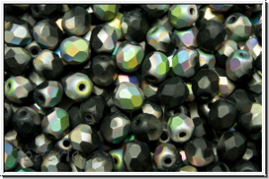 B�hm. Glasschliffperle, feuerpol., 4mm, black, op., half vitrail, matte, 50 Stk.