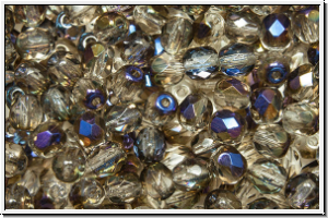 B�hm. Glasschliffperle, feuerpol., 4mm, crystal, trans., half azuro, 50 Stk.