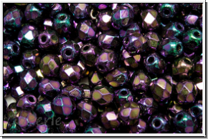 B�hm. Glasschliffperle, feuerpol., 4mm, purple, met., iris., 50 Stk.