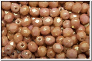 B�hm. Glasschliffperle, feuerpol., 4mm, white, op., rose gold luster, 50 Stk.
