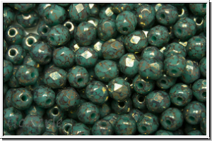 B�hm. Glasschliffperle, feuerpol., 4mm, blue turquoise, op., lila marbled, 50 Stk.