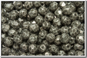 B�hm. Glasschliffperle, feuerpol., 4mm, white, op., grey marbled, 50 Stk.