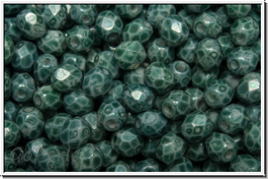 B�hm. Glasschliffperle, feuerpol., 4mm, white, op., teal marbled, 50 Stk.