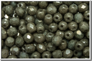 B�hm. Glasschliffperle, feuerpol., 4mm, white, op., grey marbled, 50 Stk.