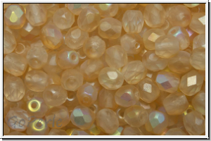 B�hm. Glasschliffperle, feuerpol., 4mm, crystal, trans., yellow AB, matte, 50 Stk.