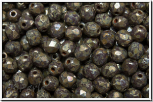 B�hm. Glasschliffperle, feuerpol., 4mm, lavender, darkest, op., silver picasso, 50 Stk.