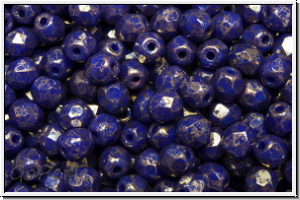 B�hm. Glasschliffperle, feuerpol., 4mm, blue, op., lila marbled, 50 Stk.