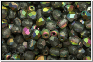B�hm. Glasschliffperle, feuerpol., 4mm, crystal, trans., half medium vitrail, matte, 50 Stk.