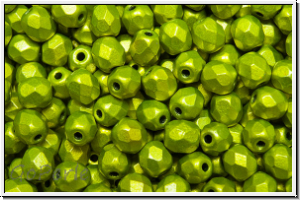 B�hm. Glasschliffperle, feuerpol., 4mm, lime, met., satin, 50 Stk.