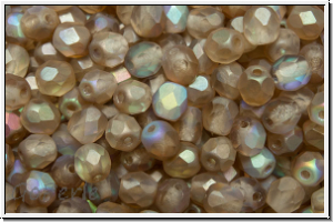 B�hm. Glasschliffperle, feuerpol., 4mm, crystal, trans., brown AB, matte, 50 Stk.