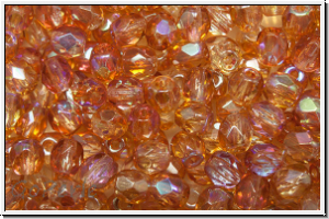 B�hm. Glasschliffperle, feuerpol., 4mm, crystal, trans., orange AB, 50 Stk.