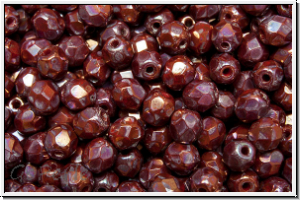 B�hm. Glasschliffperle, feuerpol., 4mm, red, op., nebula, 50 Stk.
