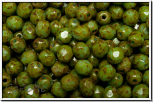 B�hm. Glasschliffperle, feuerpol., 4mm, aqua, op., dk. picasso, 50 Stk.