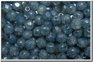 B�hm. Glasschliffperle, feuerpol., 4mm, white, opal, blue marbled, 50 Stk.