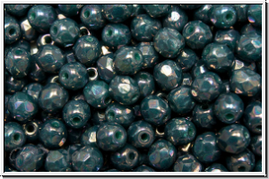 B�hm. Glasschliffperle, feuerpol., 4mm, blue turquoise, op., nebula, 50 Stk.