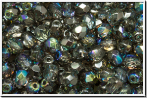 B�hm. Glasschliffperle, feuerpol., 4mm, crystal, trans., graphite AB, 50 Stk.