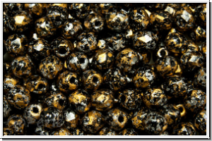 B�hm. Glasschliffperle, feuerpol., 4mm, black, op., gold, tweedy, 50 Stk.