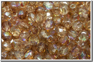 B�hm. Glasschliffperle, feuerpol., 4mm, crystal, trans., brown AB, 50 Stk.