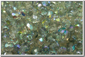 B�hm. Glasschliffperle, feuerpol., 4mm, crystal, trans., blue AB, 50 Stk.