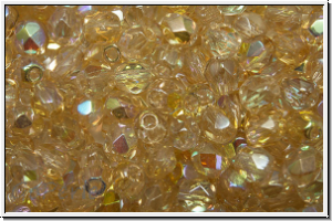 B�hm. Glasschliffperle, feuerpol., 4mm, crystal, trans., yellow AB, 50 Stk.