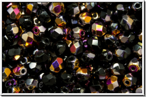 B�hm. Glasschliffperle, feuerpol., 4mm, black, op., half sliperit, 50 Stk.