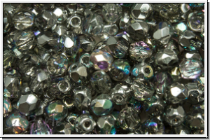 B�hm. Glasschliffperle, feuerpol., 4mm, crystal, trans., silver AB, 50 Stk.