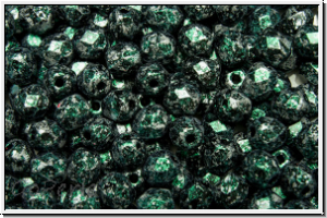 B�hm. Glasschliffperle, feuerpol., 4mm, black, op., green, tweedy, 50 Stk.