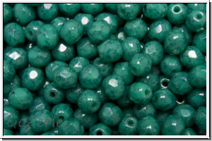 B�hm. Glasschliffperle, feuerpol., 4mm, blue turquoise, op., blue marbled, 50 Stk.