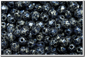 B�hm. Glasschliffperle, feuerpol., 4mm, black, op., blue, tweedy, 50 Stk.