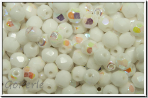 B�hm. Glasschliffperle, feuerpol., 4mm, white, op., rainbow, 50 Stk.