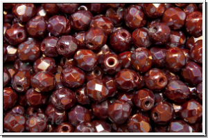 B�hm. Glasschliffperle, feuerpol., 4mm, red, op., nebula, 50 Stk.